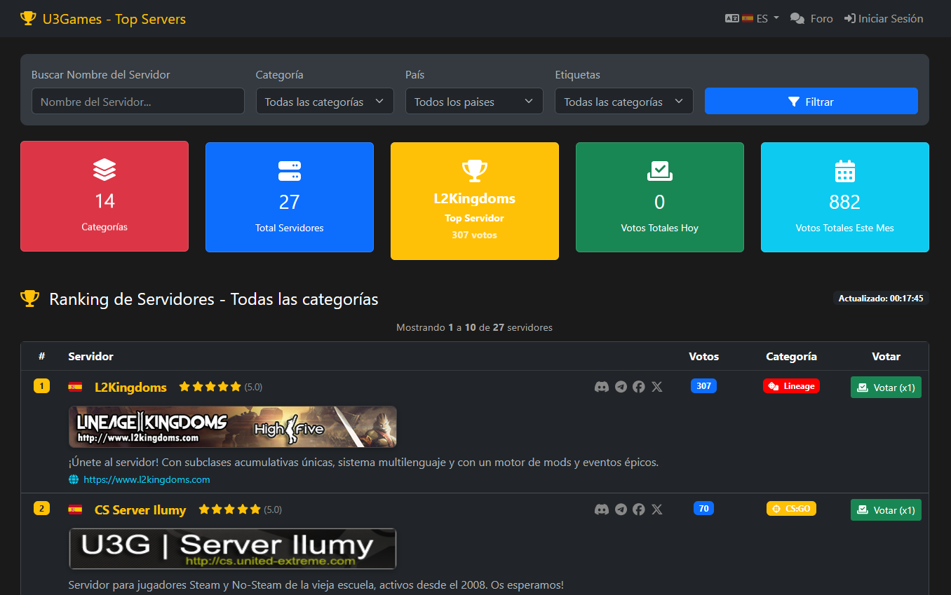 Vista previa de U3Games Top Servers